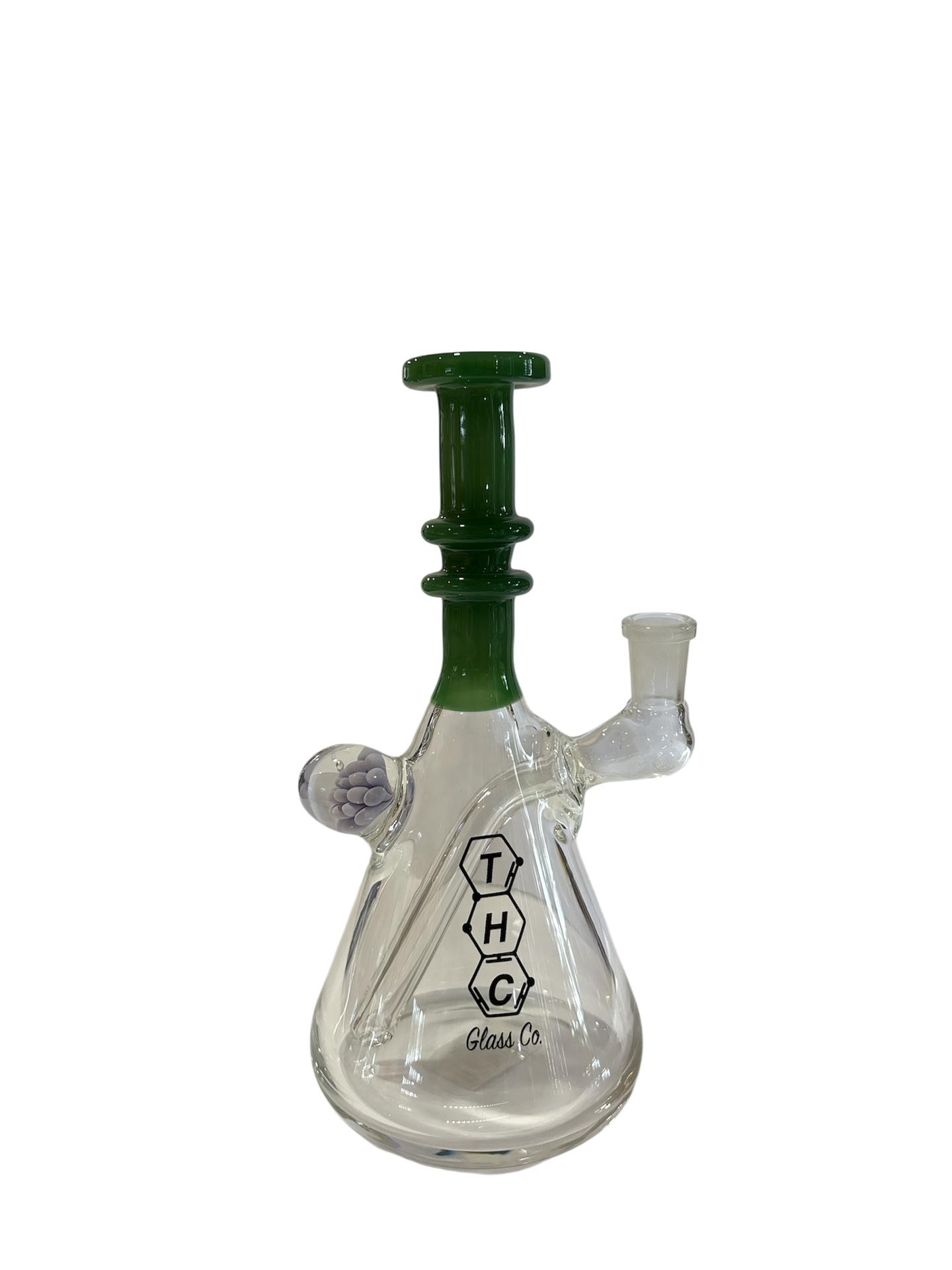 THC GLASS CO. WATER PIPE MINI RIG W/ Flower & Fixed Downstem / 10mm / Dark Green